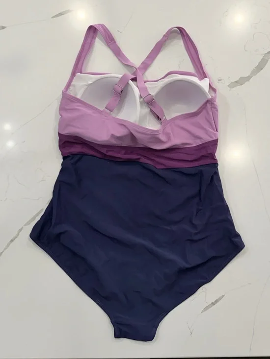 💜 Sculpting Purple Gradient One Piece Swimsuit Tummy Control 2XL - Picture 9 of 11
